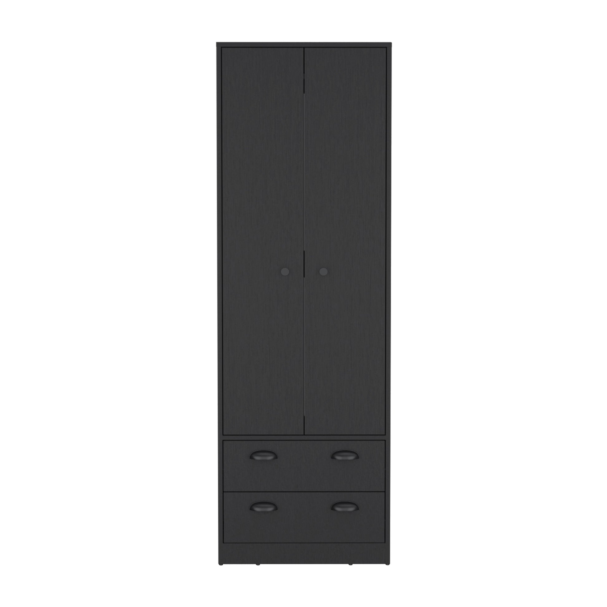 Armoire 70"H With 2 Drawers And 2 Doors, Black Hinged Black 2 Drawers Bedroom Modern 2 Or Less Black Particle Board Particle Board