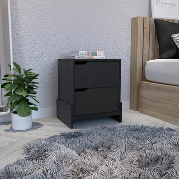 Nightstand With 2 Drawers, End Table With Sturdy Base, Black Black Particle Board Particle Board