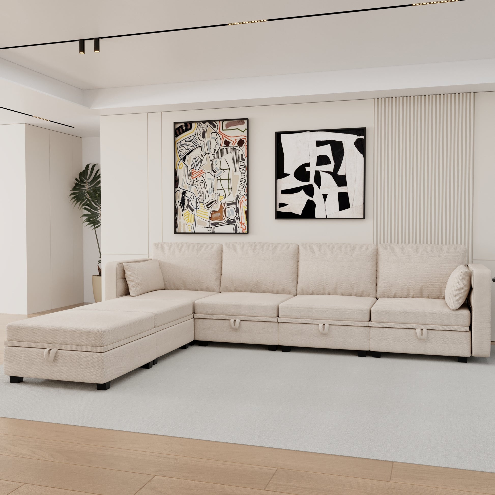 United We Win Modular Sectional Sofa U Shaped Modular Couch With Reversible Chaise Modular Sofa Sectional Couch With Storage Seats Beige Linen