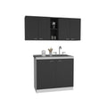 2 Piece Kitchen Set, Olimpo 150 Wall Cabinet Salento Utility Sink With Cabinet, Black White Black Particle Board Particle Board