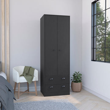 Armoire 70"H With 2 Drawers And 2 Doors, Black Black Bedroom Modern Particle Board Particle Board