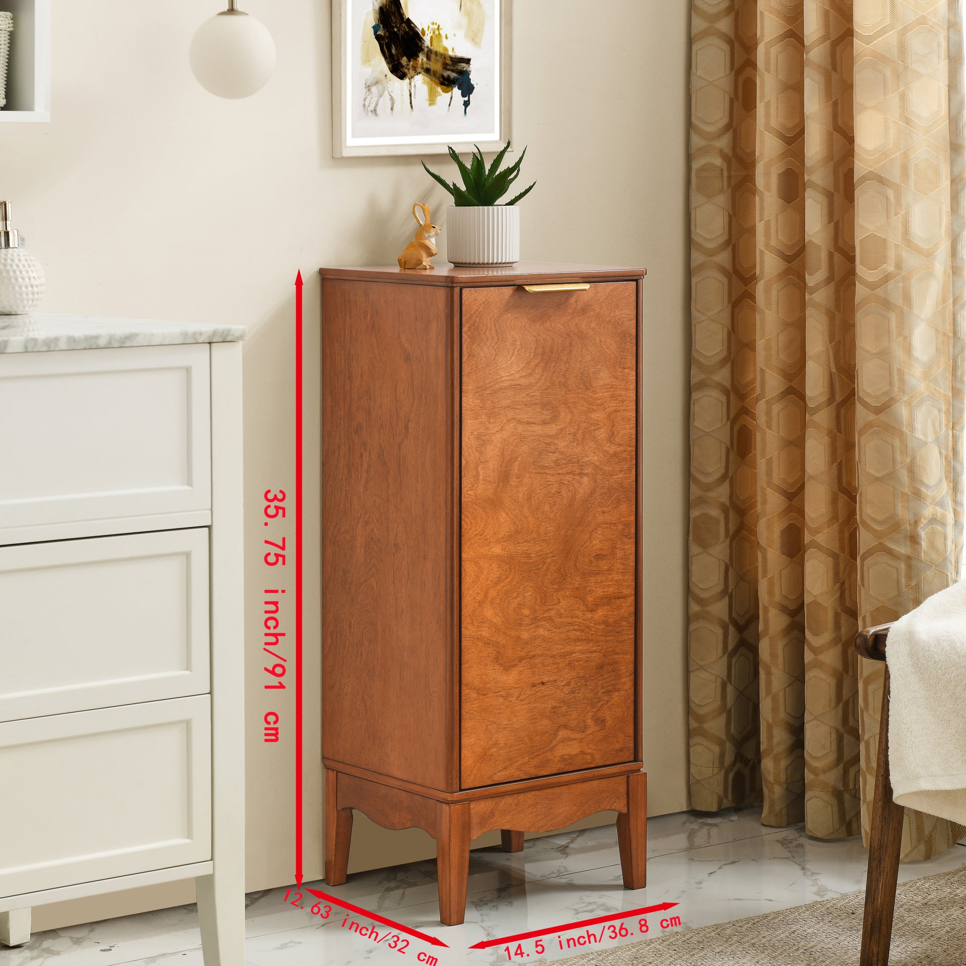 Modern Bathroom Floor Cabinet &Linen Cabinet With Adjustable Shelves,Antique Brass 14.5" 12.6" 35.7" Antique Brown Mdf