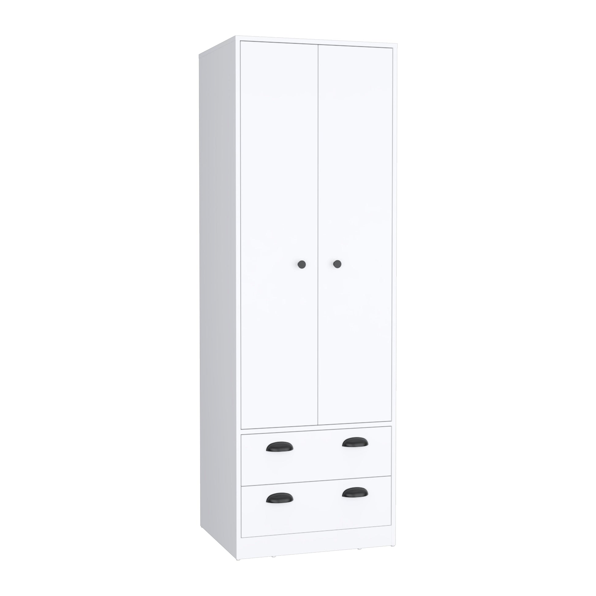 Armoire 70"H With 2 Drawers And 2 Doors, White White White Modern Particle Board Particle Board