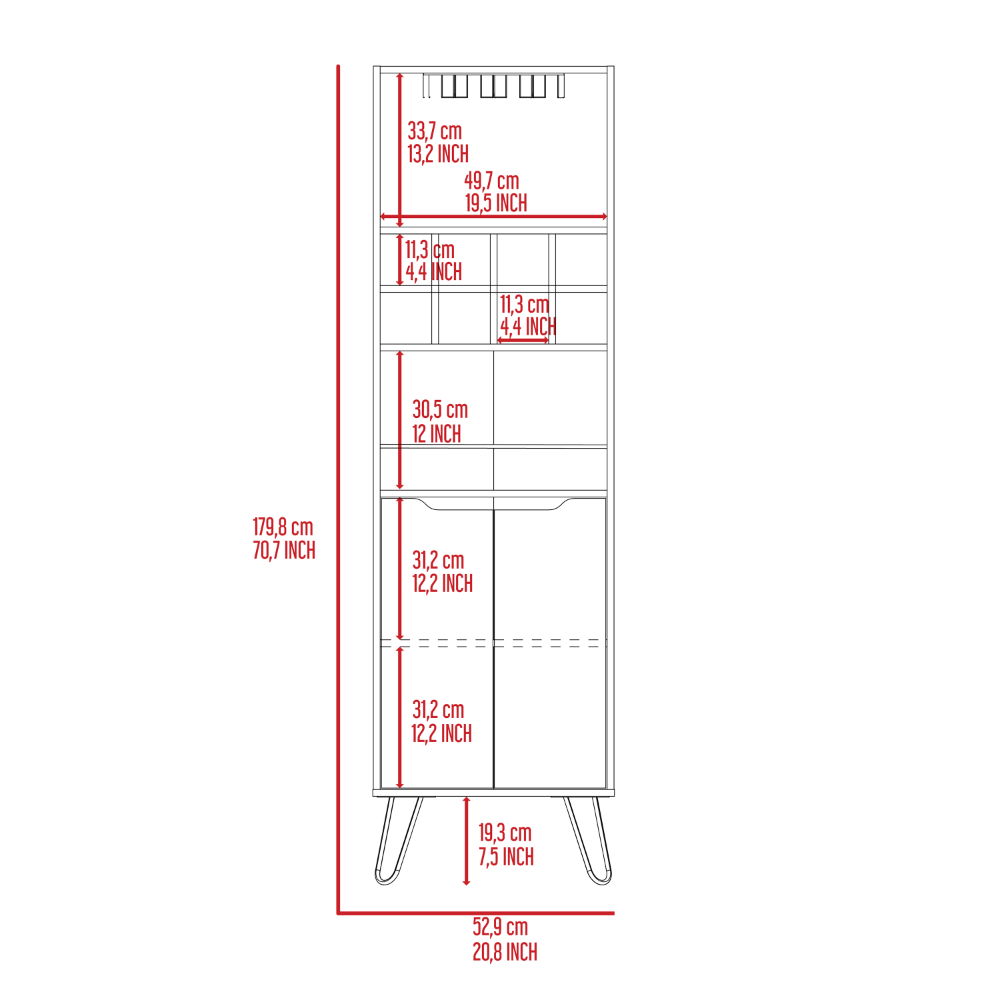 Depot E Shop Zamna H Bar Double Door Cabinet, Eight Built In Wine Rack, Four Legs, Four Shelves, Black Black Particle Board Particle Board