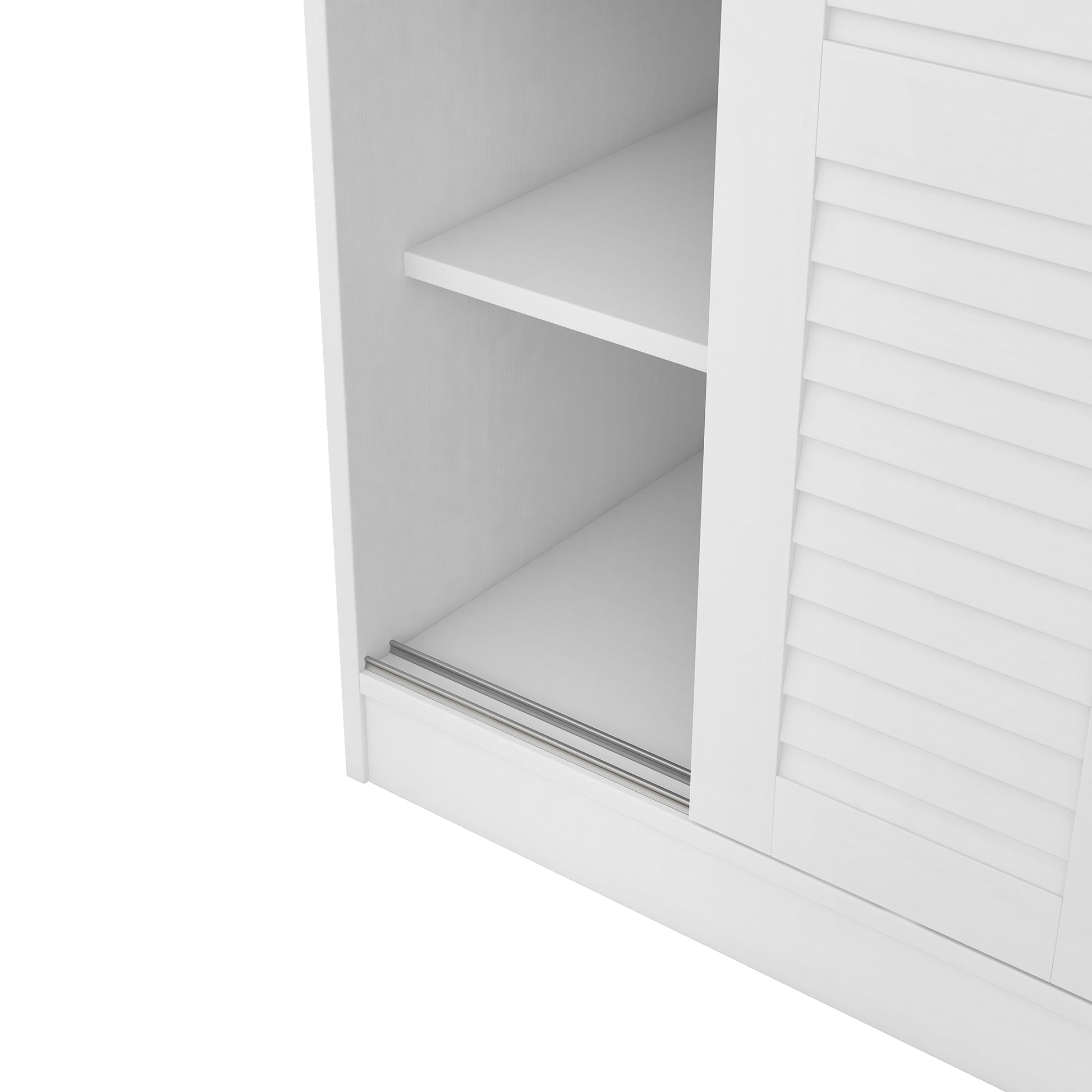 3 Door Shutter Wardrobe With Shelves, White Sliding White White Shelf Bedroom Shelf Contemporary 3 Mdf