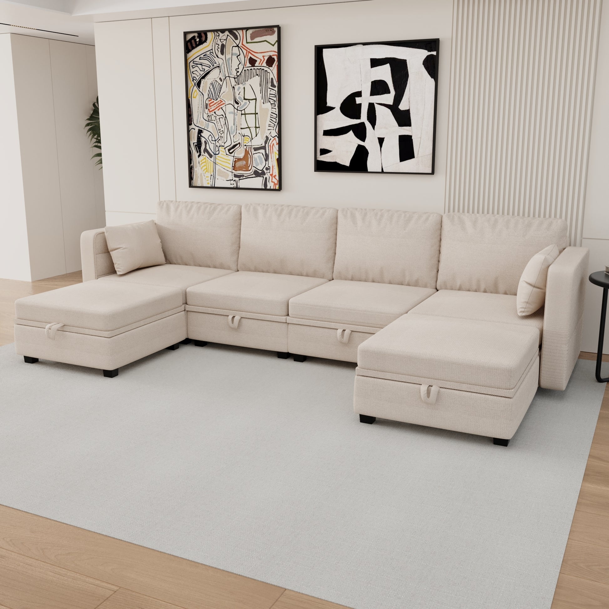 United We Win Modular Sectional Sofa U Shaped Modular Couch With Reversible Chaise Modular Sofa Sectional Couch With Storage Seats Beige Linen