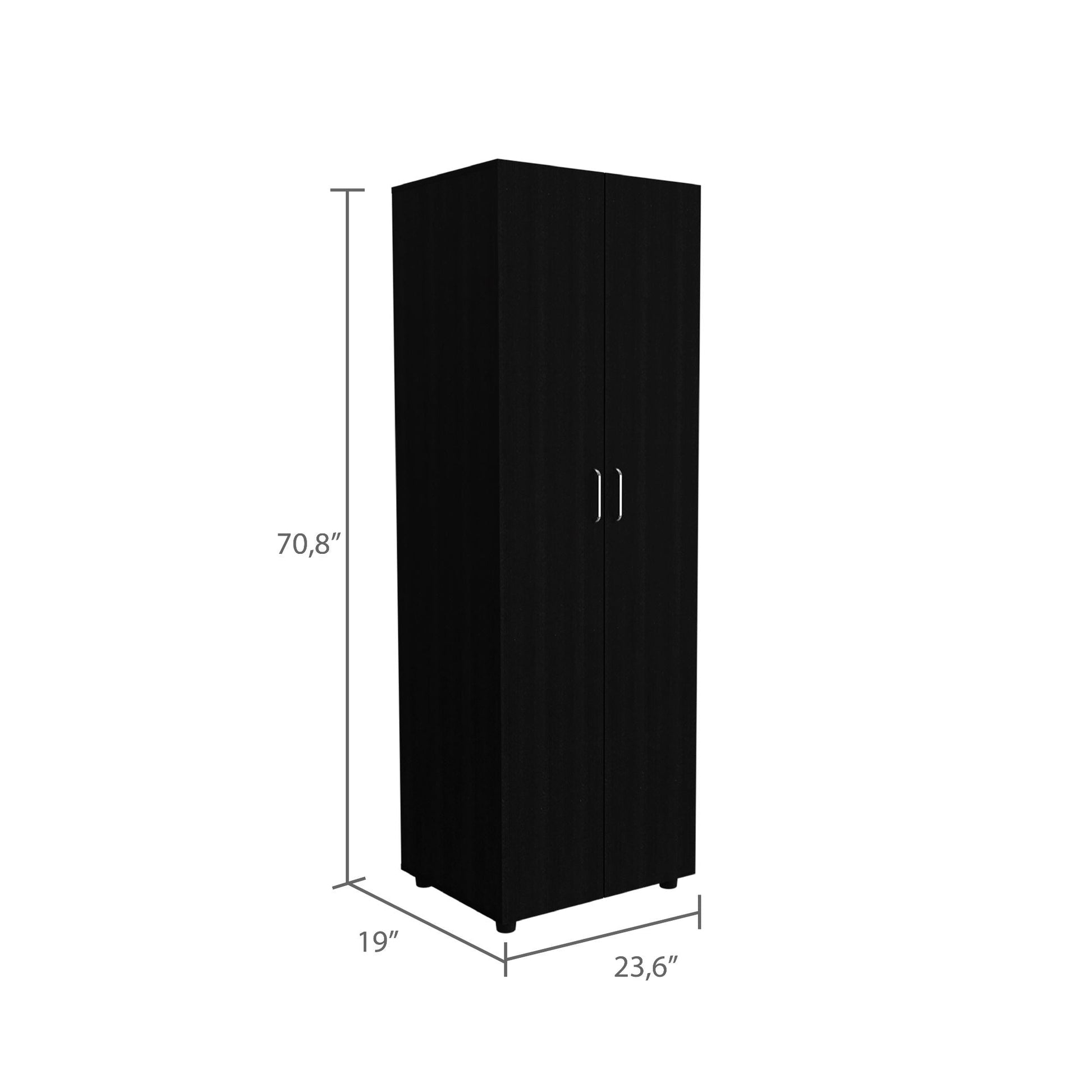 Armoire Organiser 702"H, Two Shelves, Rod, Double Door Cabinet Armoire, Black Black Particle Board Particle Board