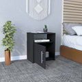 Modern And Easy To Install Black Bedside Nightstand With 1 Door And 1 Metal Handle For Open The Storage And 1 Shelf. Black Particle Board Particle Board