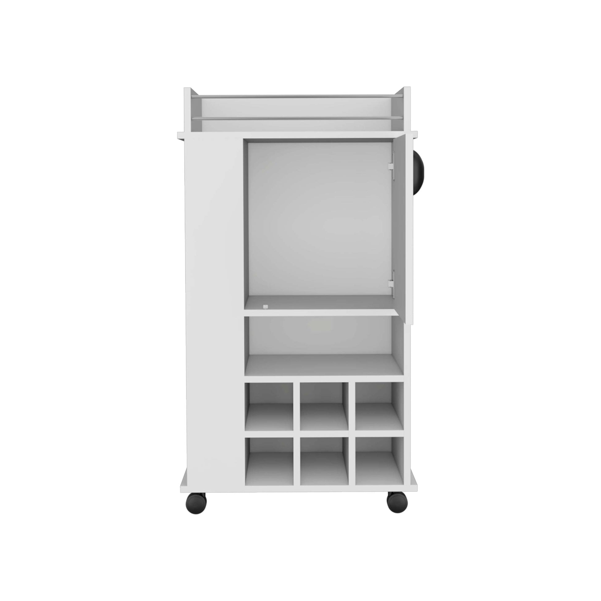 White 4 Wheel Bar Cart Cabinet For Kitchen Or