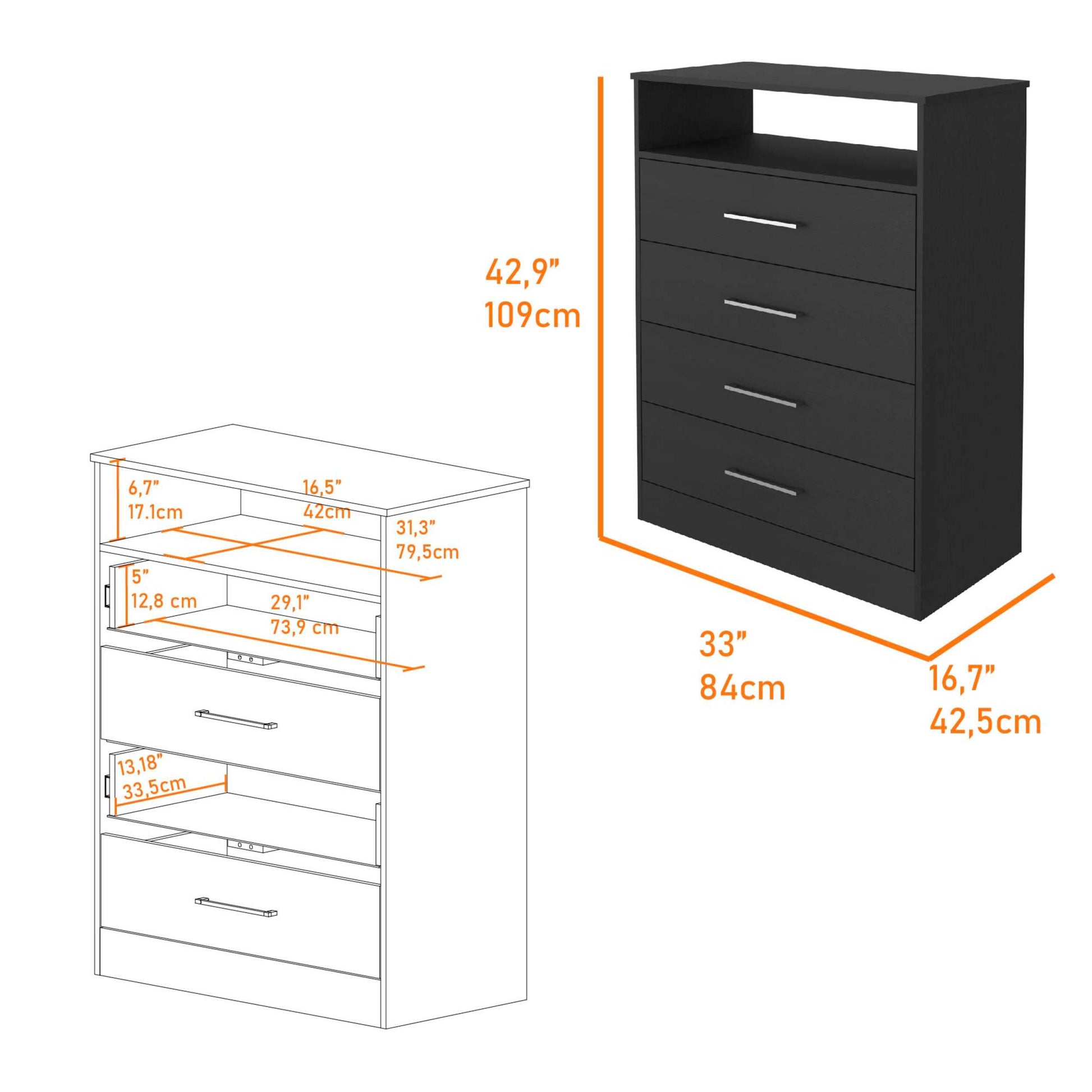 2 Piece Bedroom Set, London Armoire Egeo 5 Drawer Dresser, Black Light Oak Full Black 2 Piece Set Particle Board Particle Board