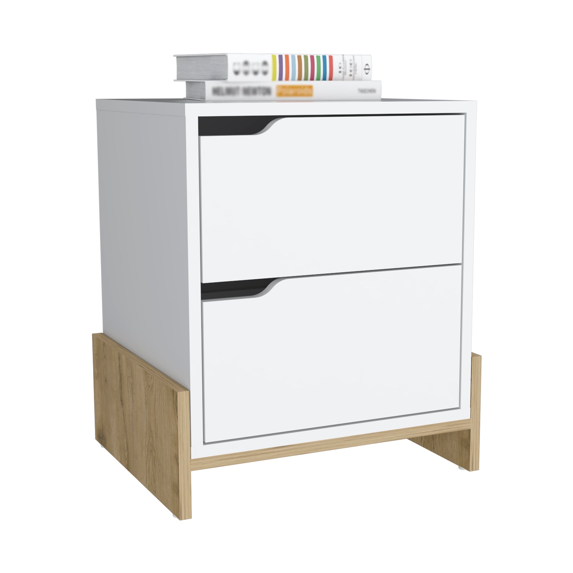 Nightstand With 2 Drawers, End Table With Sturdy Base, White Macadamia Multicolor Particle Board Particle Board