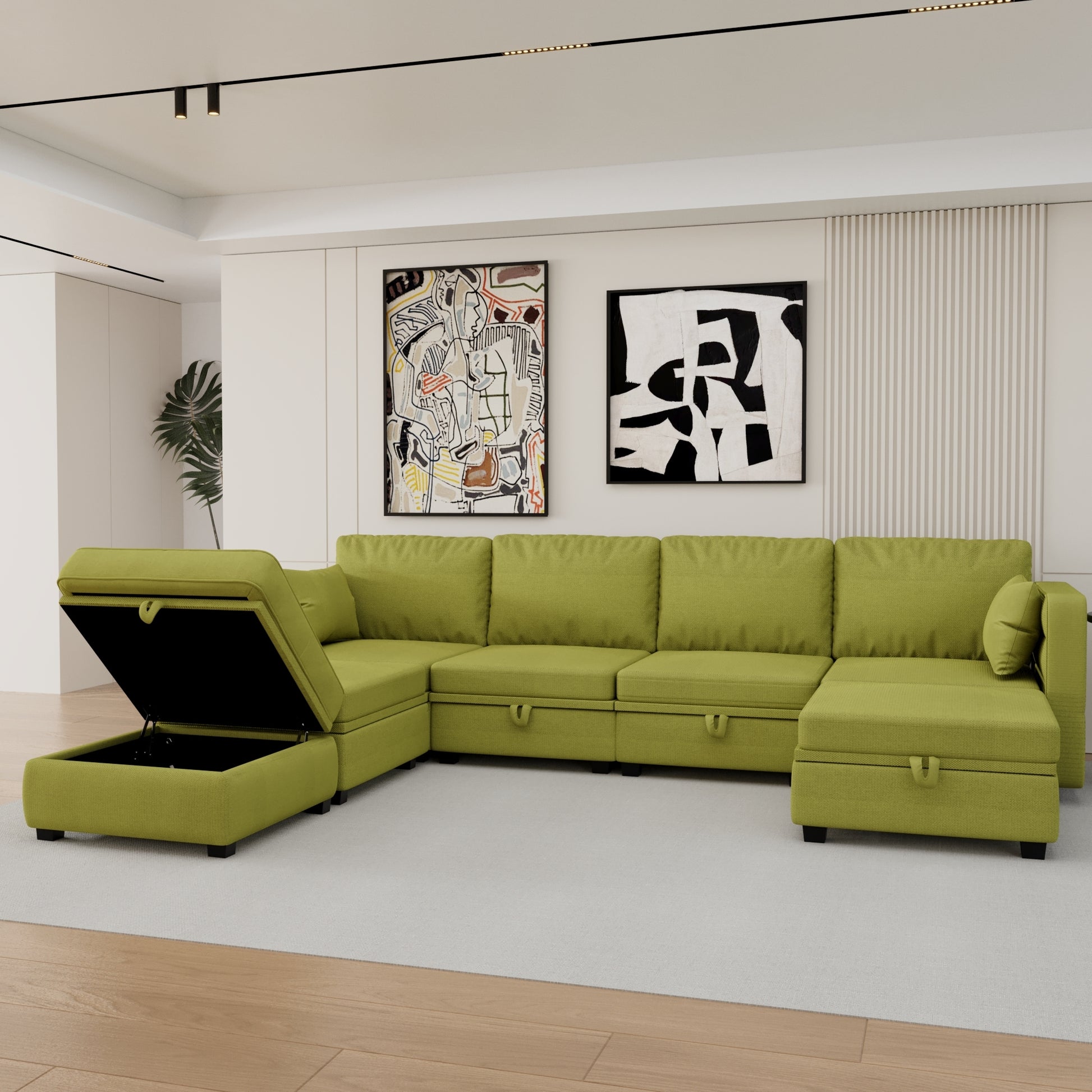 United We Win Modular Sectional Sofa U Shaped Modular Couch With Reversible Chaise Modular Sofa Sectional Couch With Storage Seats Olive Linen