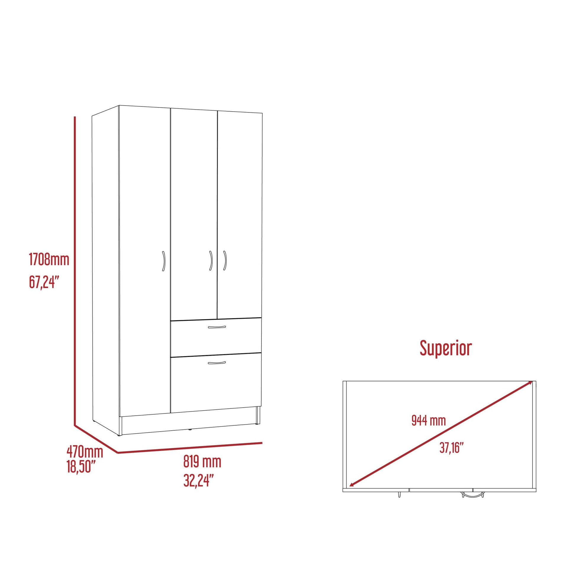 3 Piece Bedroom Set, Cartagena Armoire 2 Omaha Nightstands, Black Full Black 3 Piece Set Particle Board Particle Board