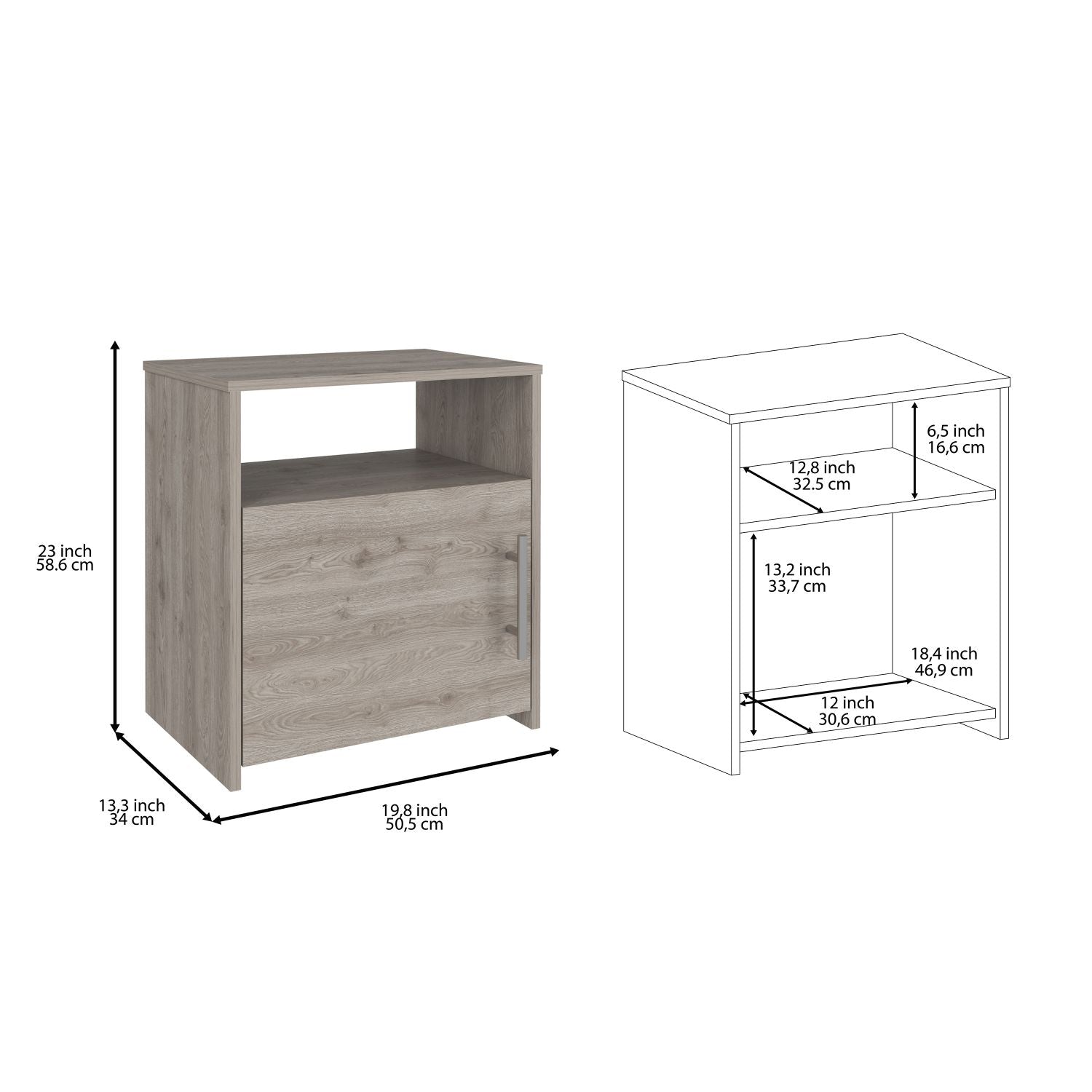 Modern And Easy To Install Light Gray Bedside Nightstand With 1 Door And 1 Metal Handle For Open The Storage And 1 Shelf. Gray Particle Board Particle Board