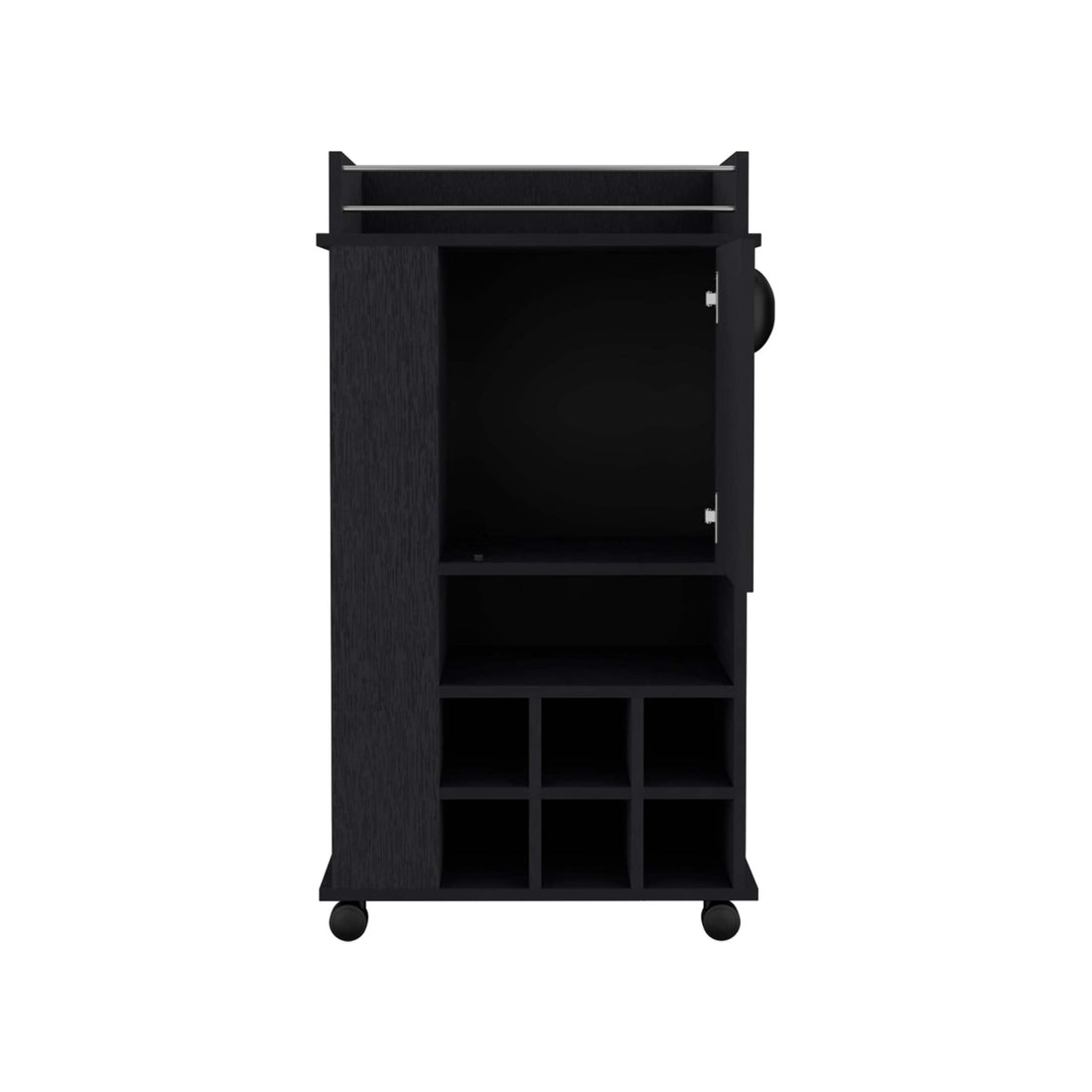 Black 4 Wheel Bar Cart Cabinet For Kitchen Or