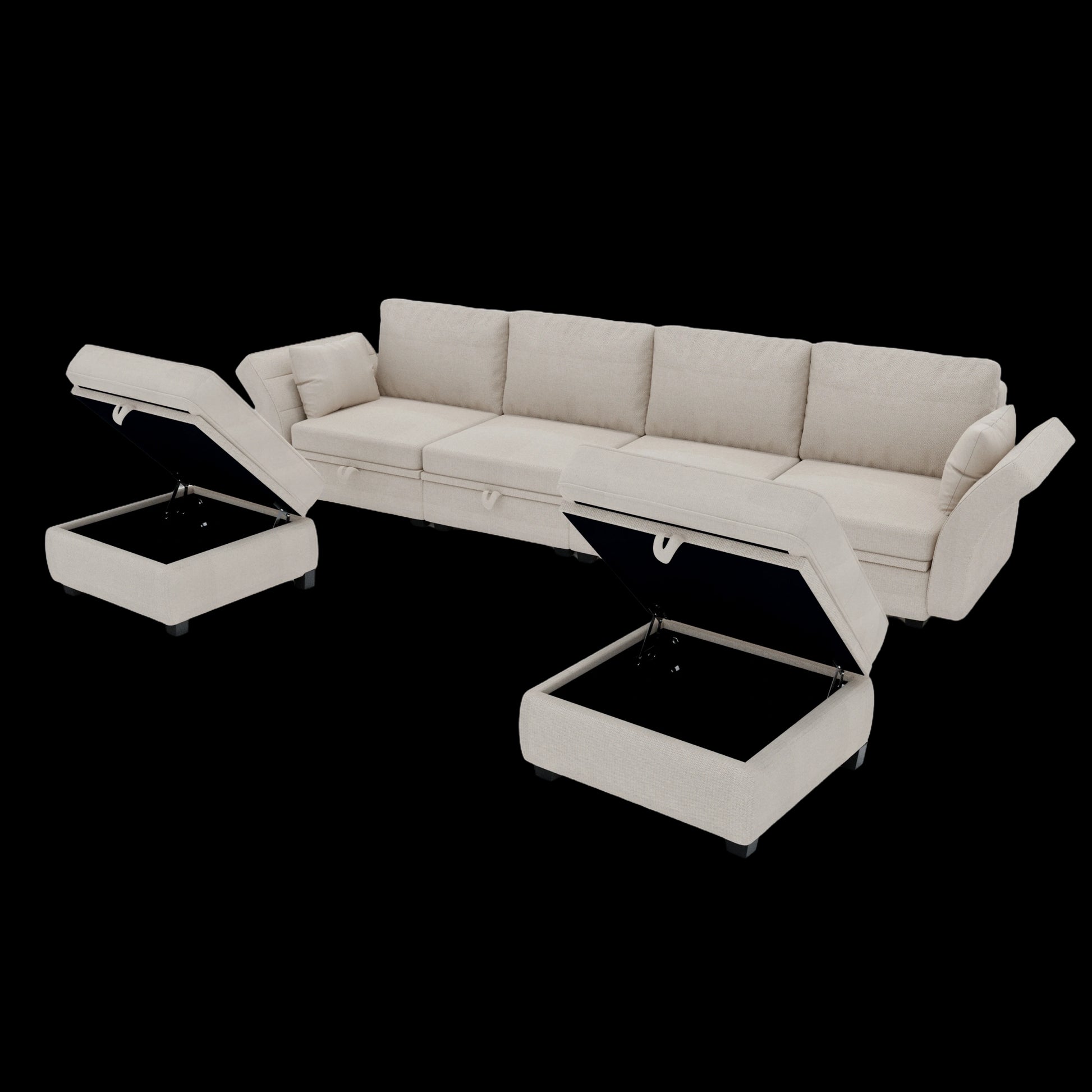 United We Win Modular Sectional Sofa U Shaped Modular Couch With Reversible Chaise Modular Sofa Sectional Couch With Storage Seats Beige Linen