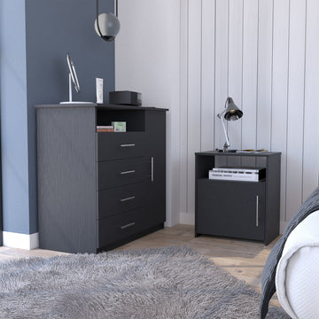 2 Piece Bedroom Set, Rioja 4 Drawer Dresser Omaha Nightstand, Black Fu