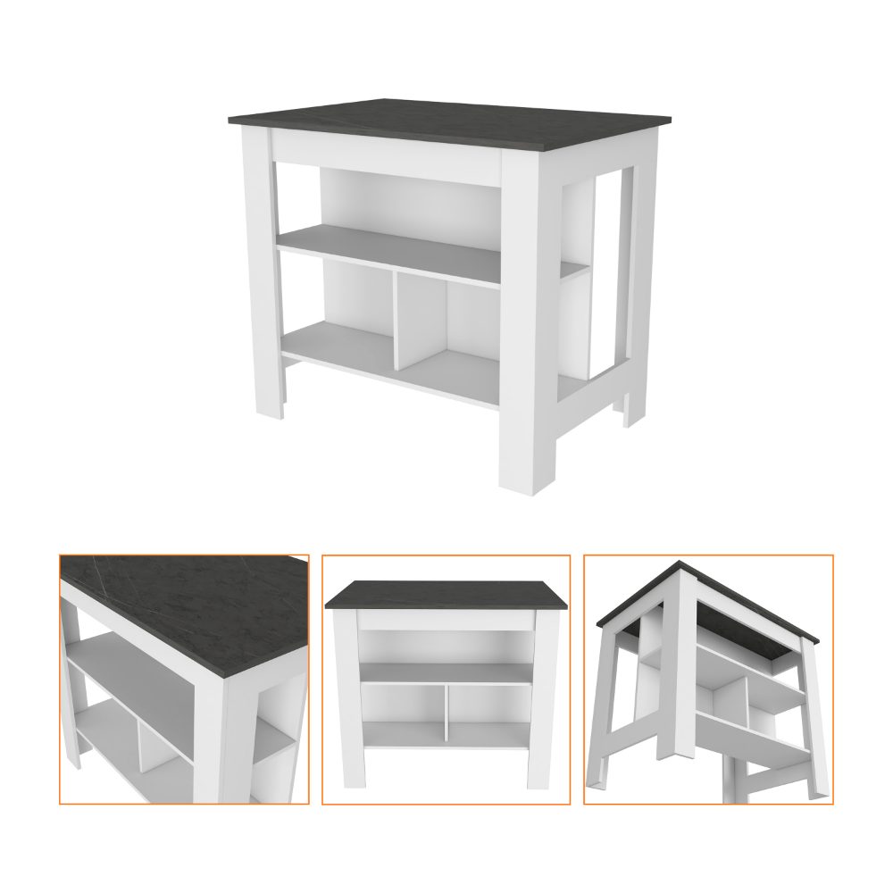 2 Piece Kitchen Set, Delos Kitchen Island Munich Lower Microwave Pantry Cabinetwhite Onyx White Particle Board Particle Board