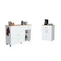 2 Piece Kitchen Set, Kitchen Island Cart Pantry Cabinet, White Light Oak White Particle Board Particle Board