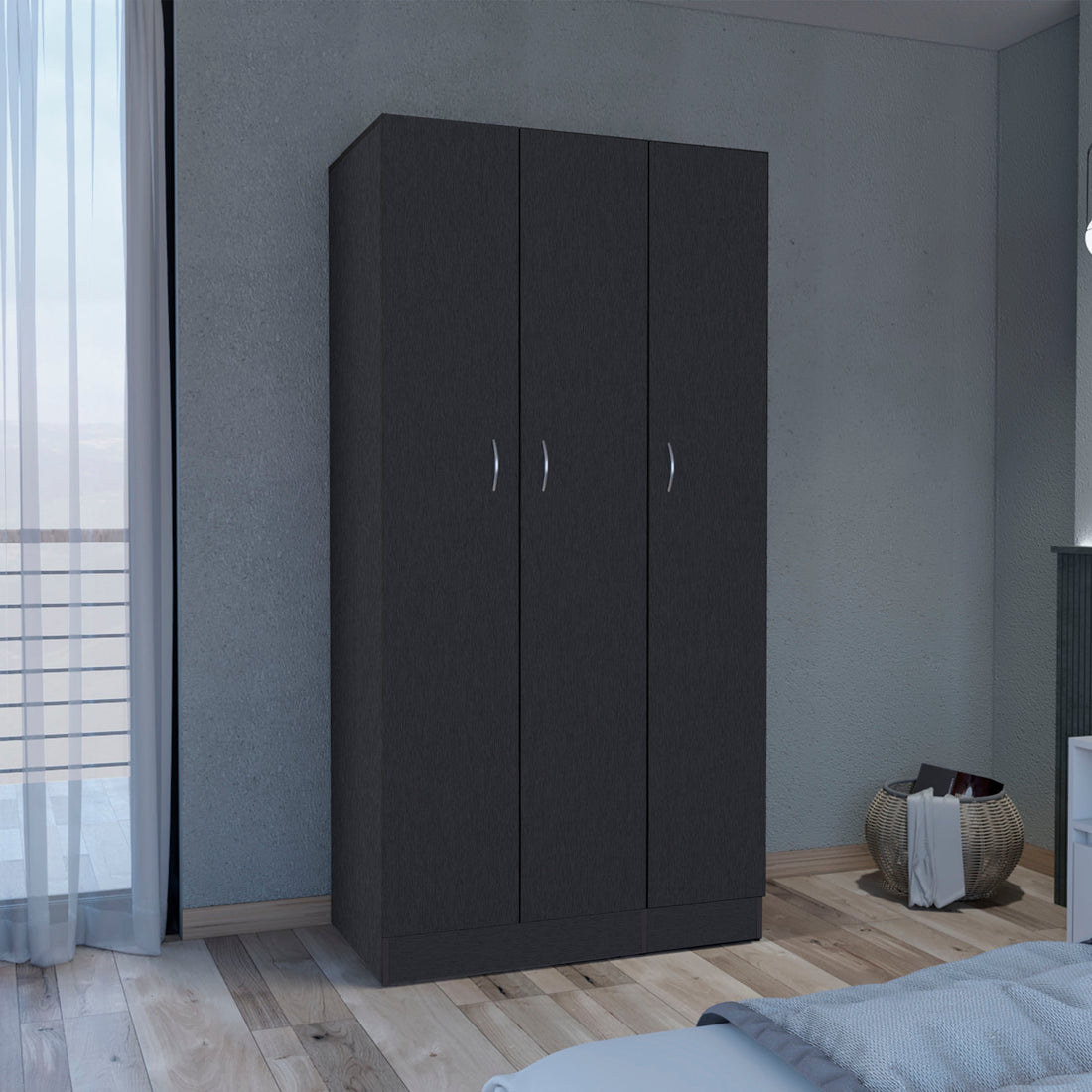 Wardrobe Armoire 71"H With 3 Doors And 2 Inner Drawers, 3 Doors, Black Black Bedroom Modern Pine Particle Board Particle Board