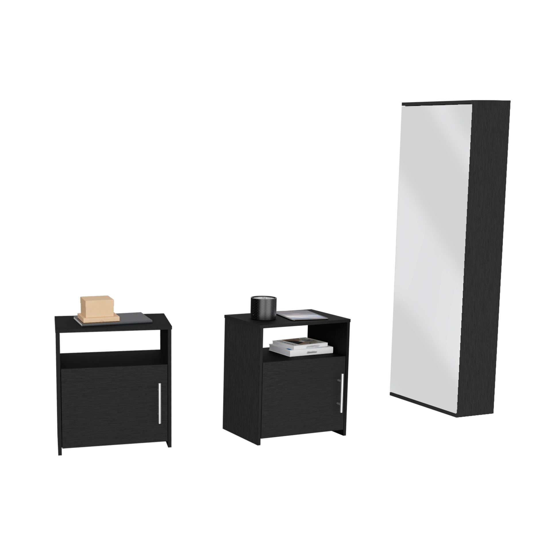 3 Piece Bedroom Set, Baltimore Shoe Rack 2 Omaha Nightstands, Black Full Black 3 Piece Set Particle Board Particle Board