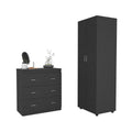 2 Piece Bedroom Set, London Armoire Capri Three Drawer Dresser, Black Black Particle Board Particle Board