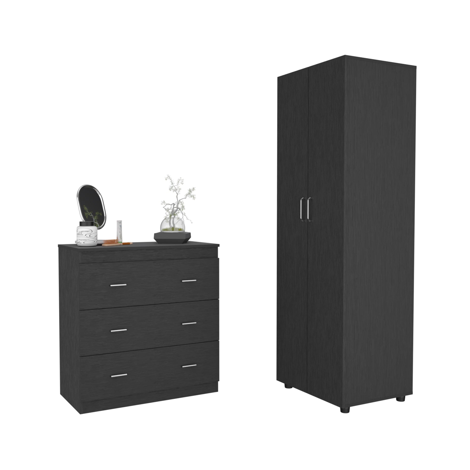 2 Piece Bedroom Set, London Armoire Capri Three Drawer Dresser, Black Black 2 Piece Set Bedroom Chest Included,Dresser Included Modern Particle Board Particle Board