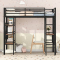 Twin Size Metal Loft Bed With Shelves And Desk, Black Old Sku: Wf306849Aab Box Spring Not Required Twin Black Metal Bedroom Bed Frame Metal