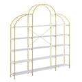 74.8 Inch 5 Tiers Office Bookcase Bookshelf, Display Shelf With Round Top, X Bar Gold Frame Golden White Mdf Steel