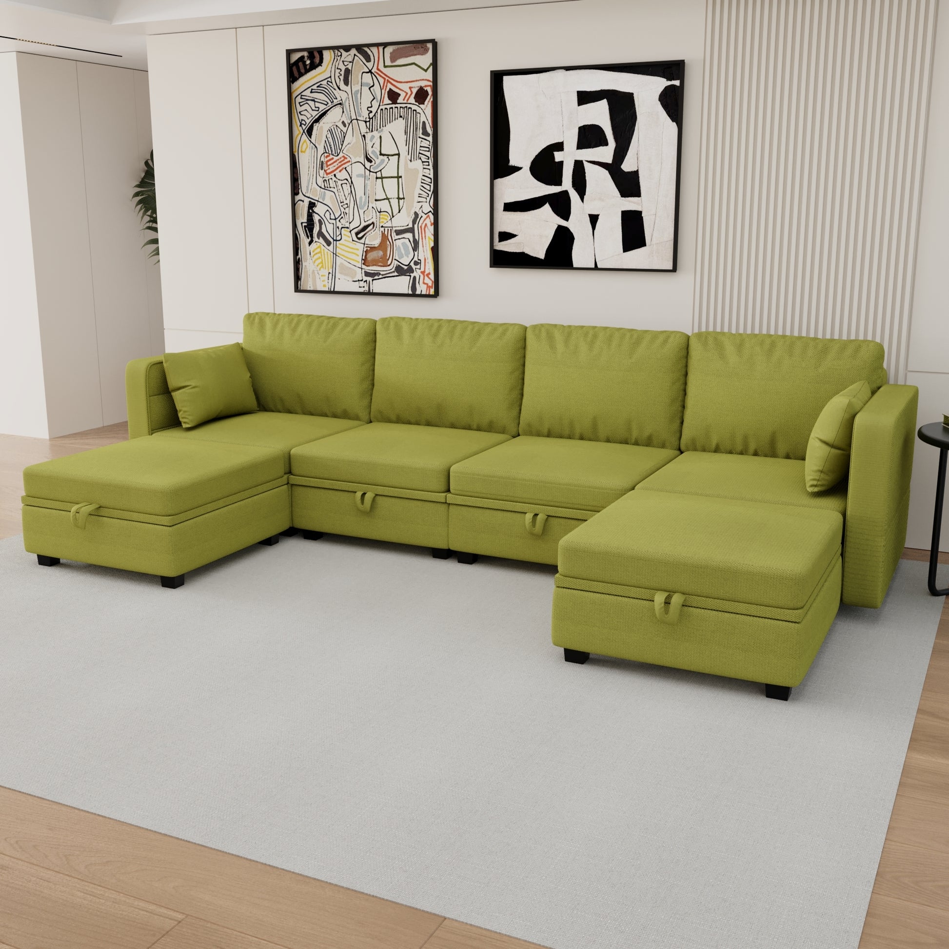 United We Win Modular Sectional Sofa U Shaped Modular Couch With Reversible Chaise Modular Sofa Sectional Couch With Storage Seats Olive Linen