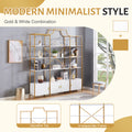 78 Inch 4 Tiers Home Office Bookcase Bookshelf, Storage Cabinet Display Shelf, X Bar Gold Frame Golden White Mdf Steel