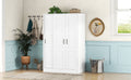 3 Door Shutter Wardrobe With Shelves, White Sliding White White Shelf Bedroom Shelf Contemporary 3 Mdf