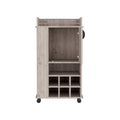 Light Gray 4 Wheel Bar Cart Cabinet For Kitchen Or Living Room, With 6 Built In Bottle Racks, 1 Interior Shelve, 2 Side Shelves, 1 Space With Wood Door To Store Glasses, Cups, Coffee Or Snacks. Gray Particle Board Particle Board