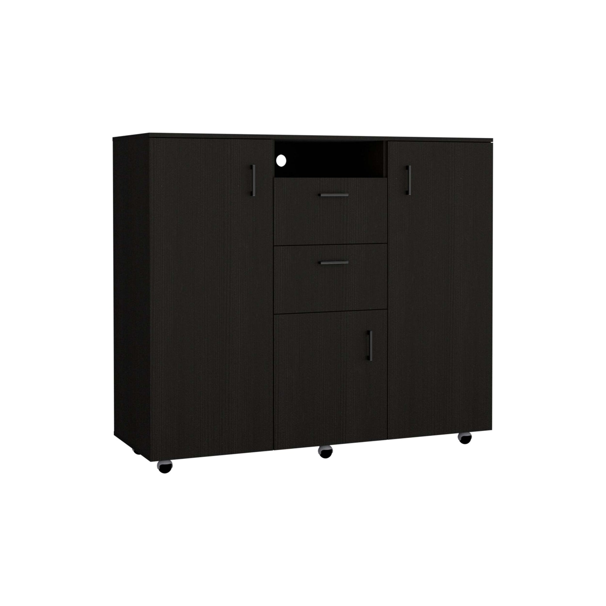 3 Piece Bedroom Set, Milano Double Door Cabinet Dresser 2 Salento Nightstands, Black Full Black 3 Piece Set Particle Board Particle Board