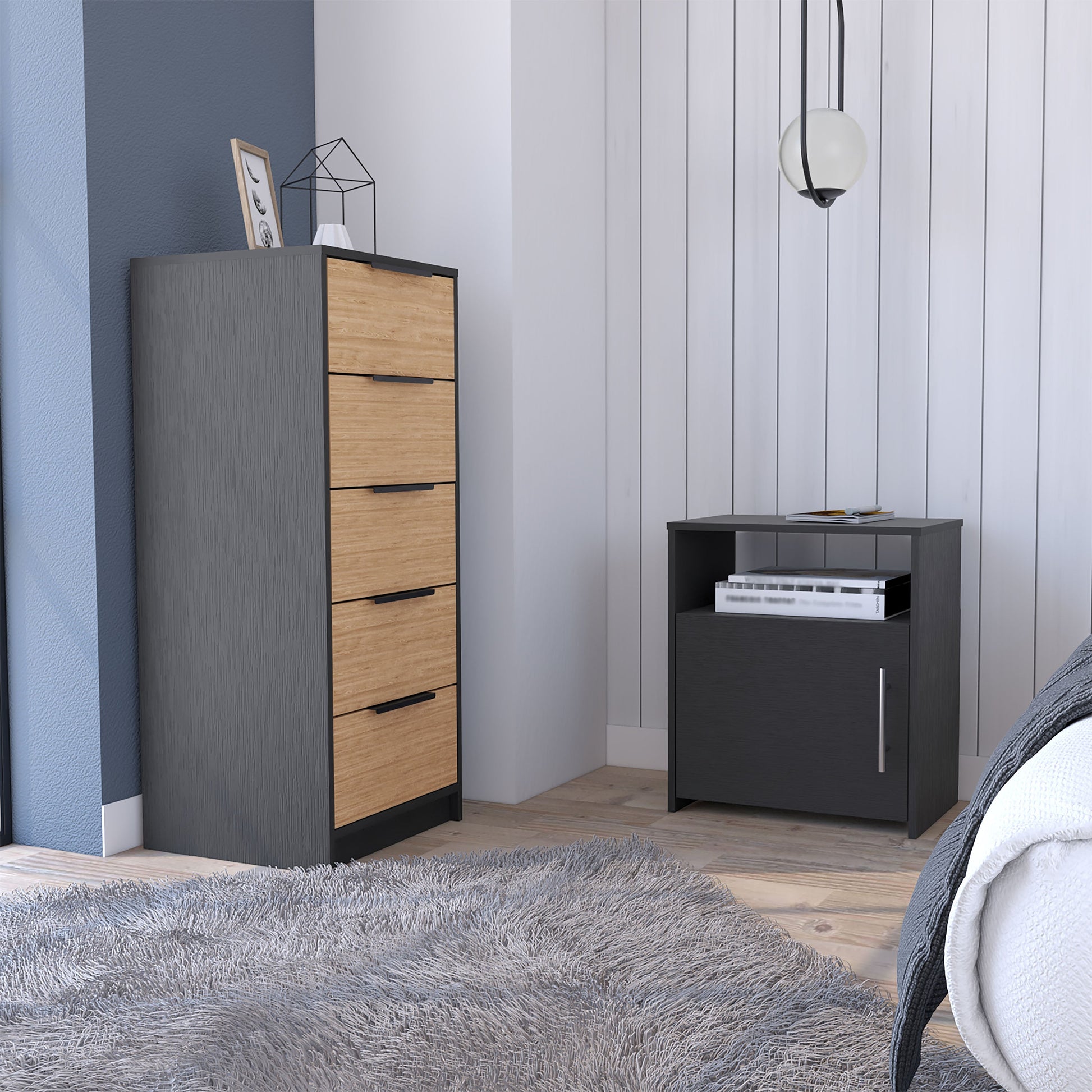 2 piece black dresser set Capwell 2 Piece Bedroom Set, Armoire And Dresser, Black And Pine Black