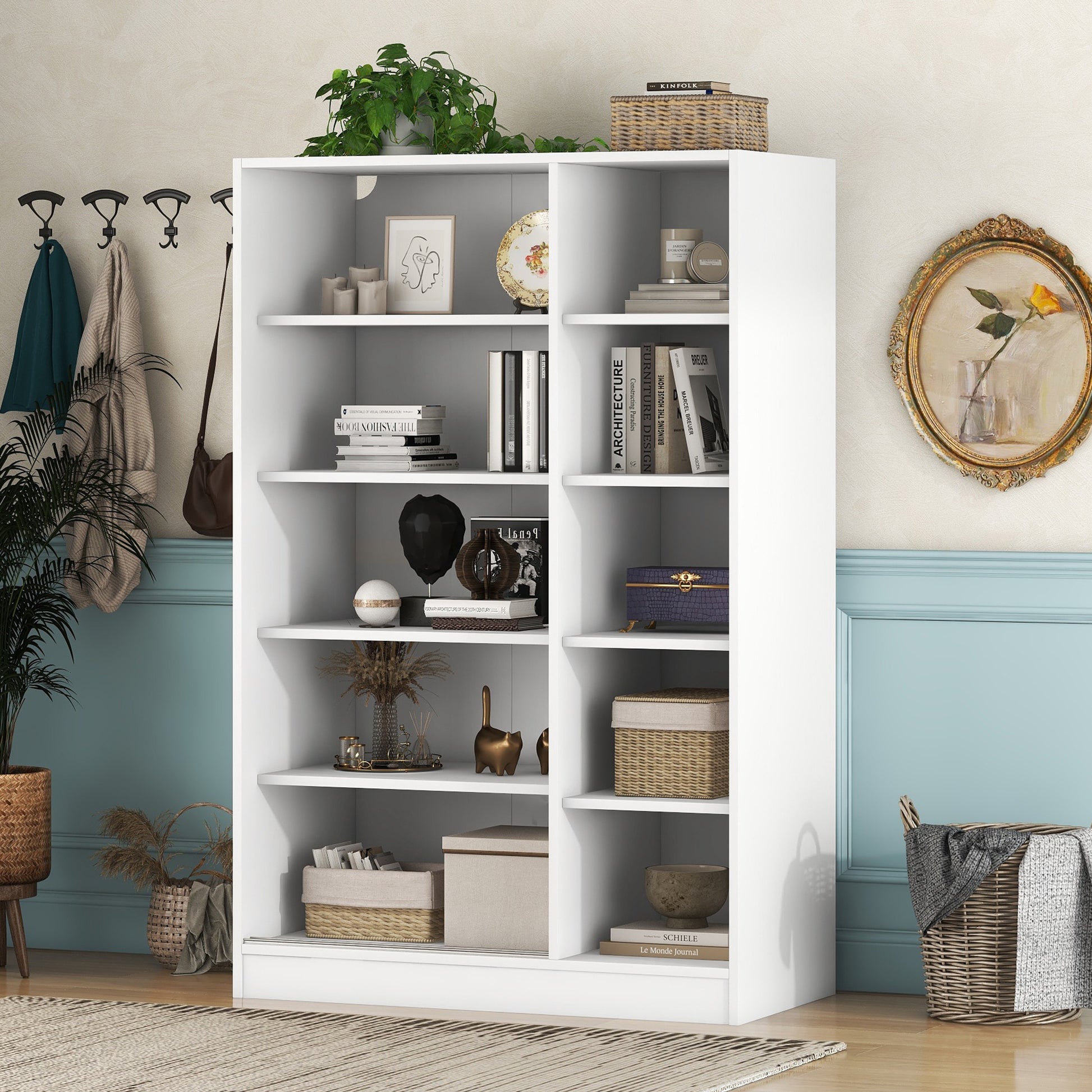 3 Door Shutter Wardrobe With Shelves, White Sliding White White Shelf Bedroom Shelf Contemporary 3 Mdf