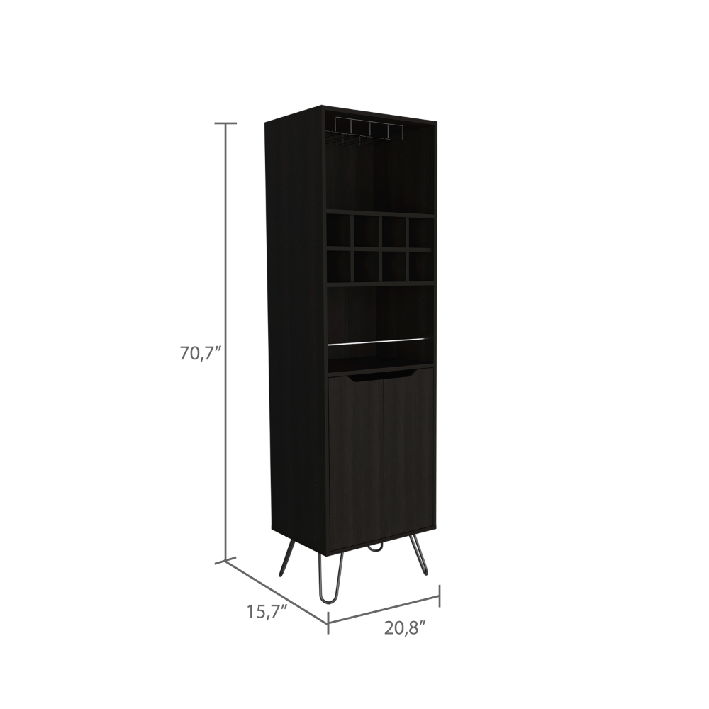 Depot E Shop Zamna H Bar Double Door Cabinet, Eight Built In Wine Rack, Four Legs, Four Shelves, Black Black Particle Board Particle Board