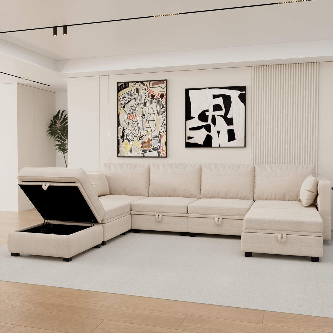 United We Win Modular Sectional Sofa U Shaped Modular Couch With Reversible Chaise Modular Sofa Sectional Couch With Storage Seats Beige Linen