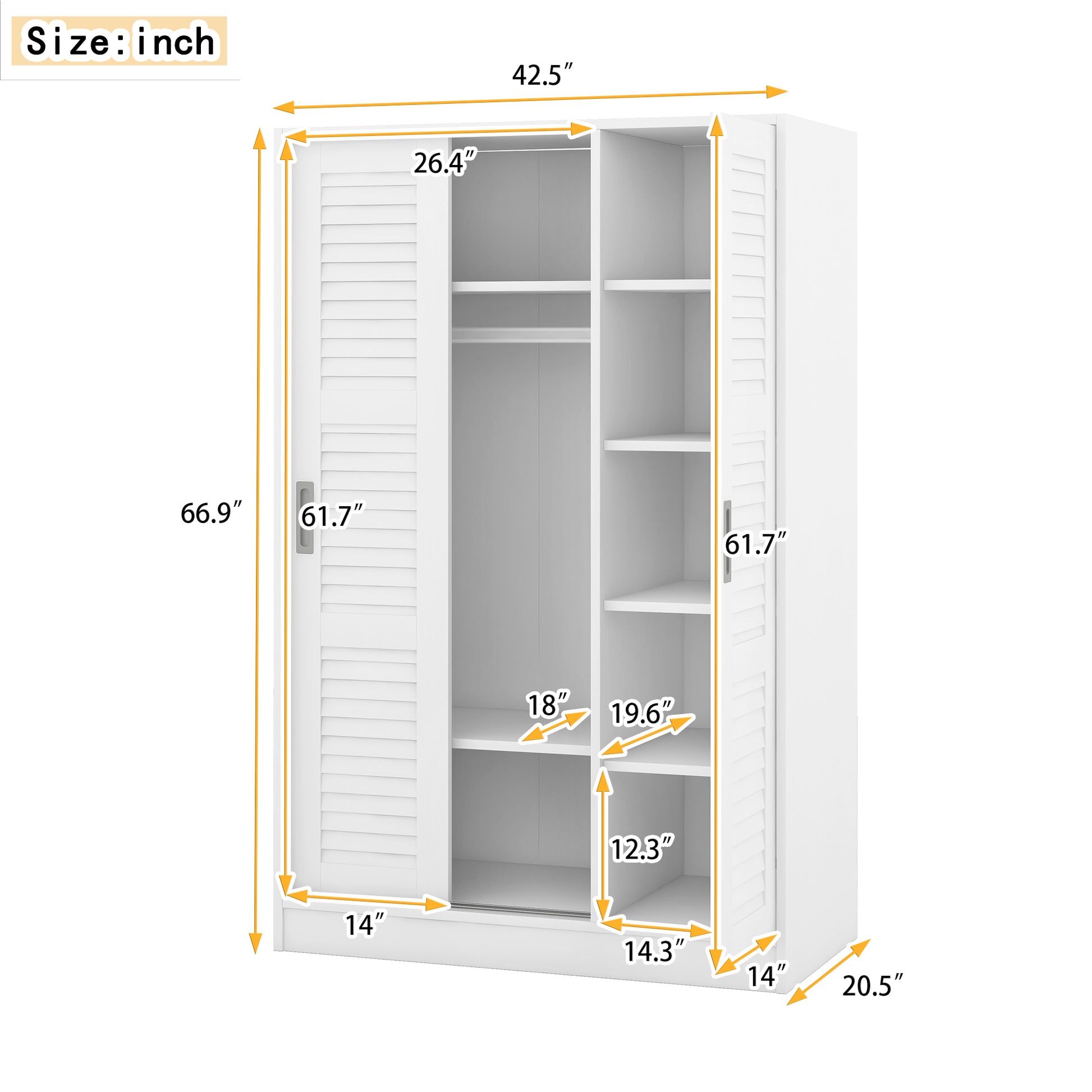 3 Door Shutter Wardrobe With Shelves, White Sliding White White Shelf Bedroom Shelf Contemporary 3 Mdf