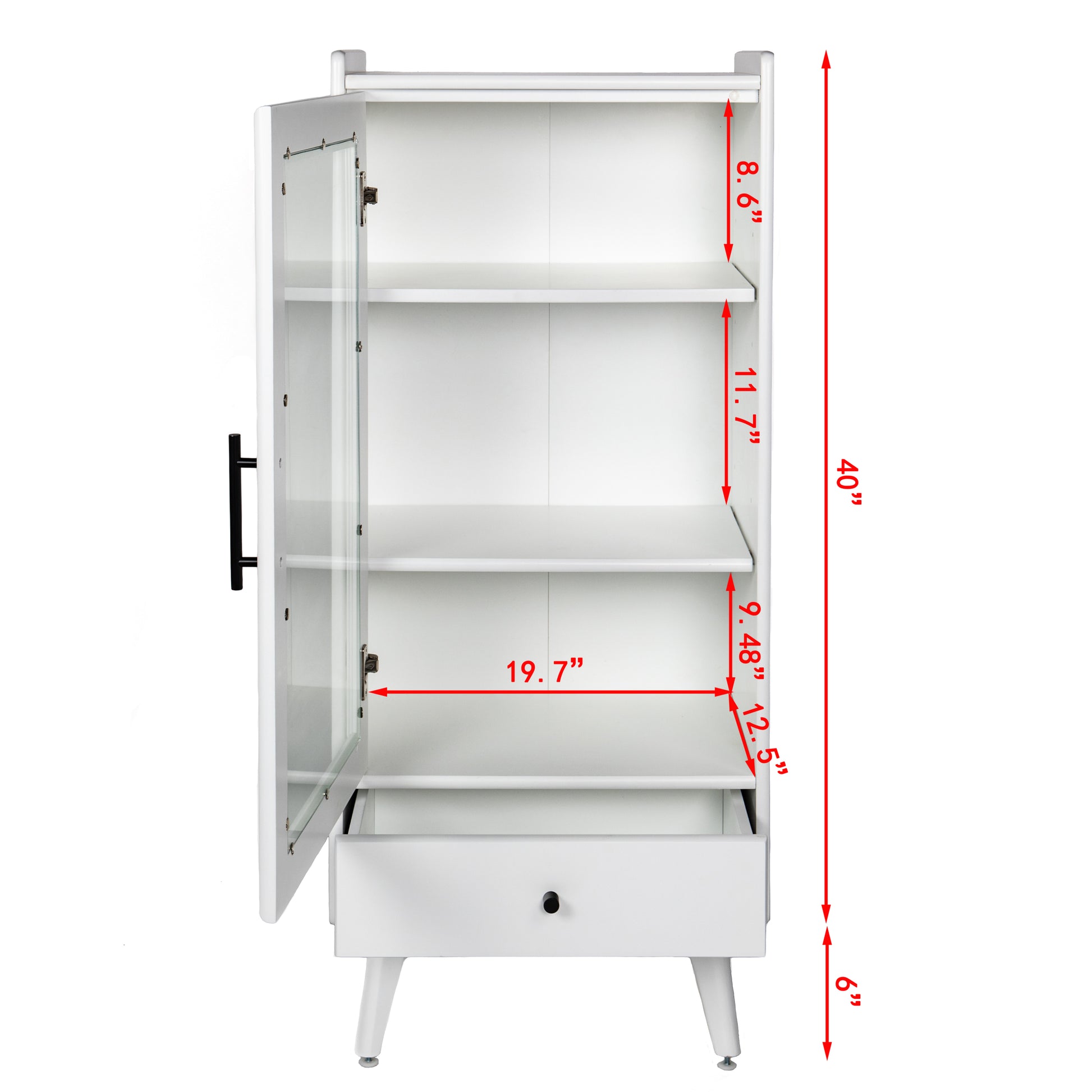 Modern Bathroom Storage Cabinet & Floor Standing Cabinet With Glass Door With Double Adjustable Shelves And One Drawer, Extra Storage Space On Top, White 19.75" 13.75" 46" White Mdf