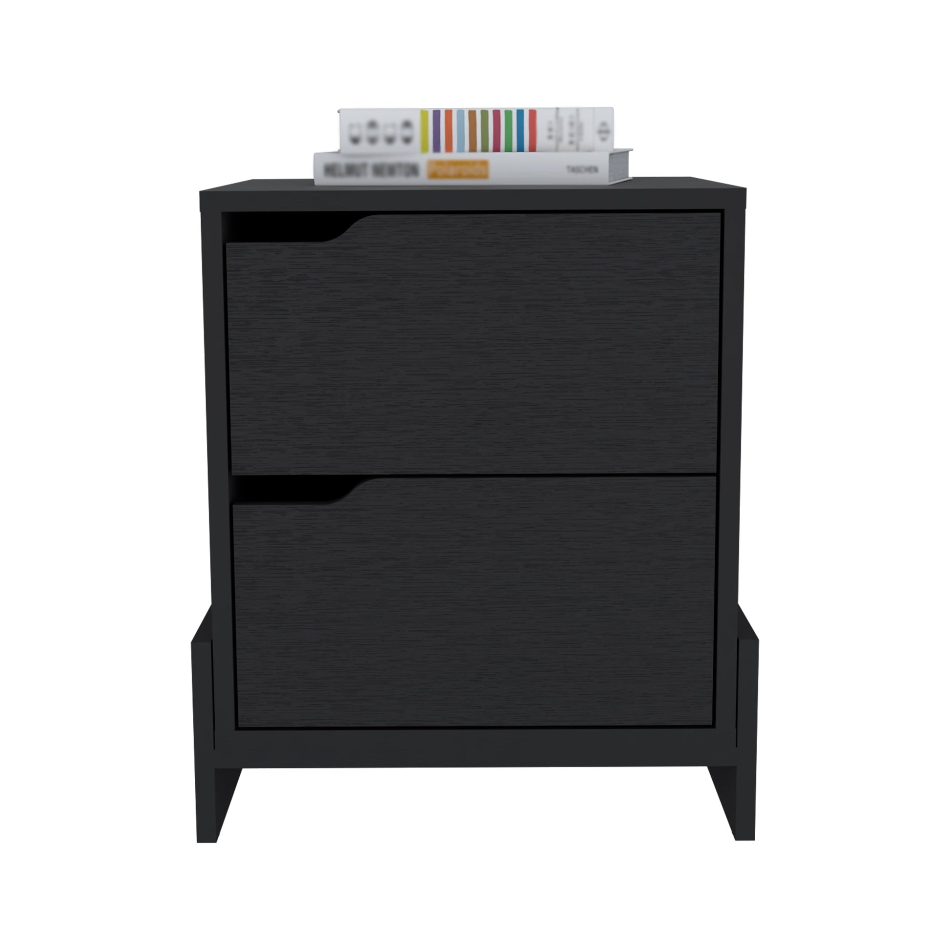 Nightstand With 2 Drawers, End Table With Sturdy Base, Black Black Particle Board Particle Board