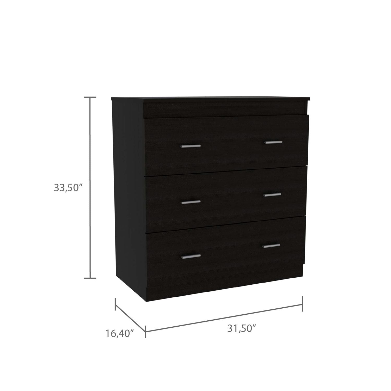 Dresser 33"H, Three Drawer, Superior Top, Metal Handles, Black Black Particle Board Particle Board