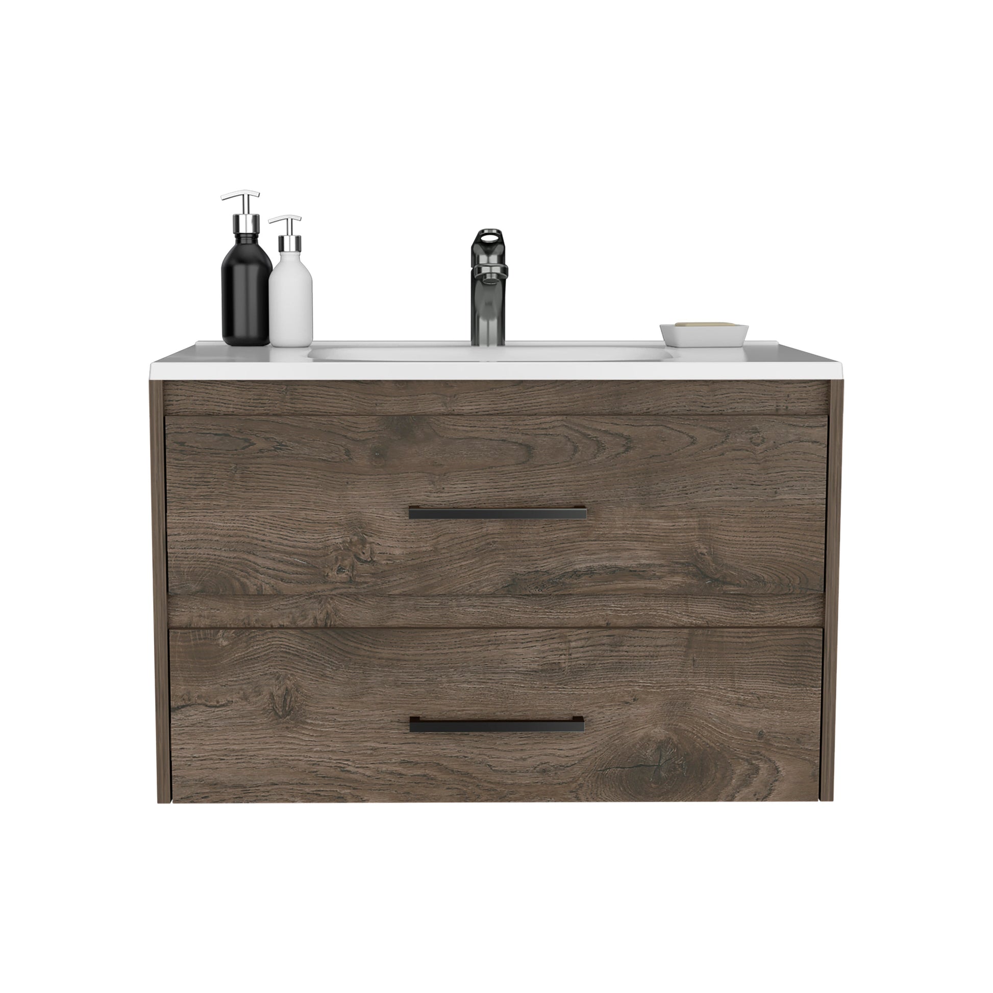 Floating Vanity Bathroom 20.4H" With 2 Drawer Organizers, Dark Brown White Multicolor Bathroom Modern Particle Board Particle Board