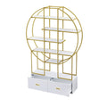 70.8 Inch Round Office Bookcase Bookshelf, Display Shelf, Two Drawers, Gold Frame Golden White Mdf Steel
