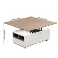 Modern Walnut & White Lift Top Coffee Table Multifunctional Table With Drawers & Shelves White Walnut Mdf