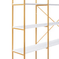 78 Inch 4 Tiers Home Office Bookcase Bookshelf, Storage Cabinet Display Shelf, X Bar Gold Frame Golden White Mdf Steel