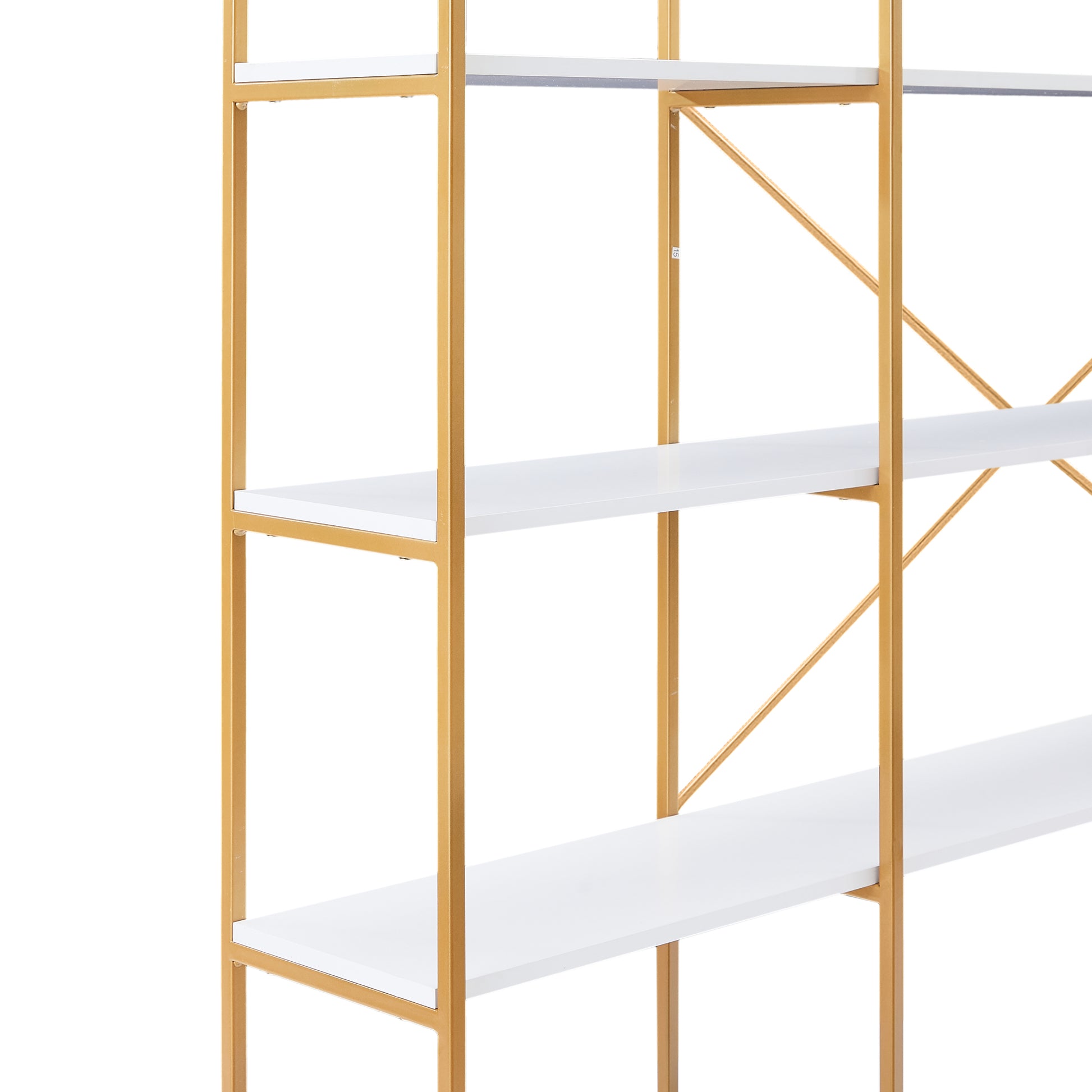 78 Inch 4 Tiers Home Office Bookcase Bookshelf, Storage Cabinet Display Shelf, X Bar Gold Frame Golden White Mdf Steel