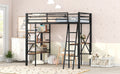 Twin Size Metal Loft Bed With Shelves And Desk, Black Old Sku: Wf306849Aab Box Spring Not Required Twin Black Metal Bedroom Bed Frame Metal