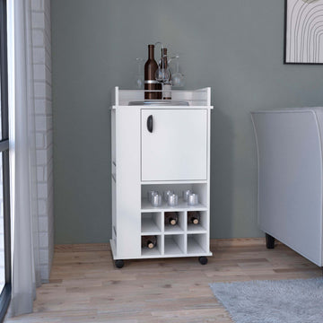 White 4 Wheel Bar Cart Cabinet For Kitchen Or