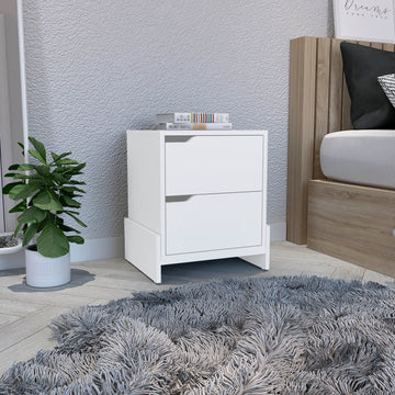 Nightstand With 2 Drawers, End Table With Sturdy Base, White White Particle Board Particle Board